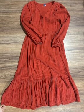 Women's Old Navy Long Sleeve Button Red Maxi Dress